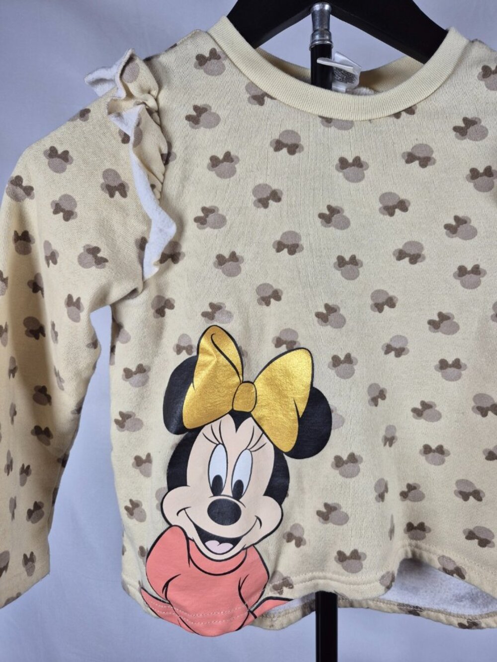 Disney Minnie Mouse Girls Size 6 Ruffle Sweatshirt Gold Bow